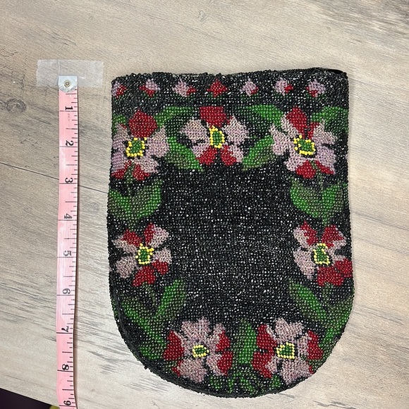 Gorgeous Vintage Floral Seed Bead Beaded Pouch w Velvet Lining - Picture 12 of 14